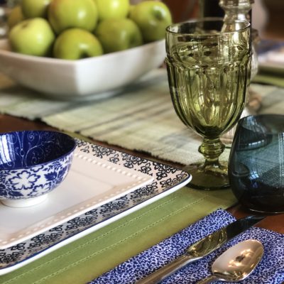 Citrus Green and Indigo Blue Tablescape